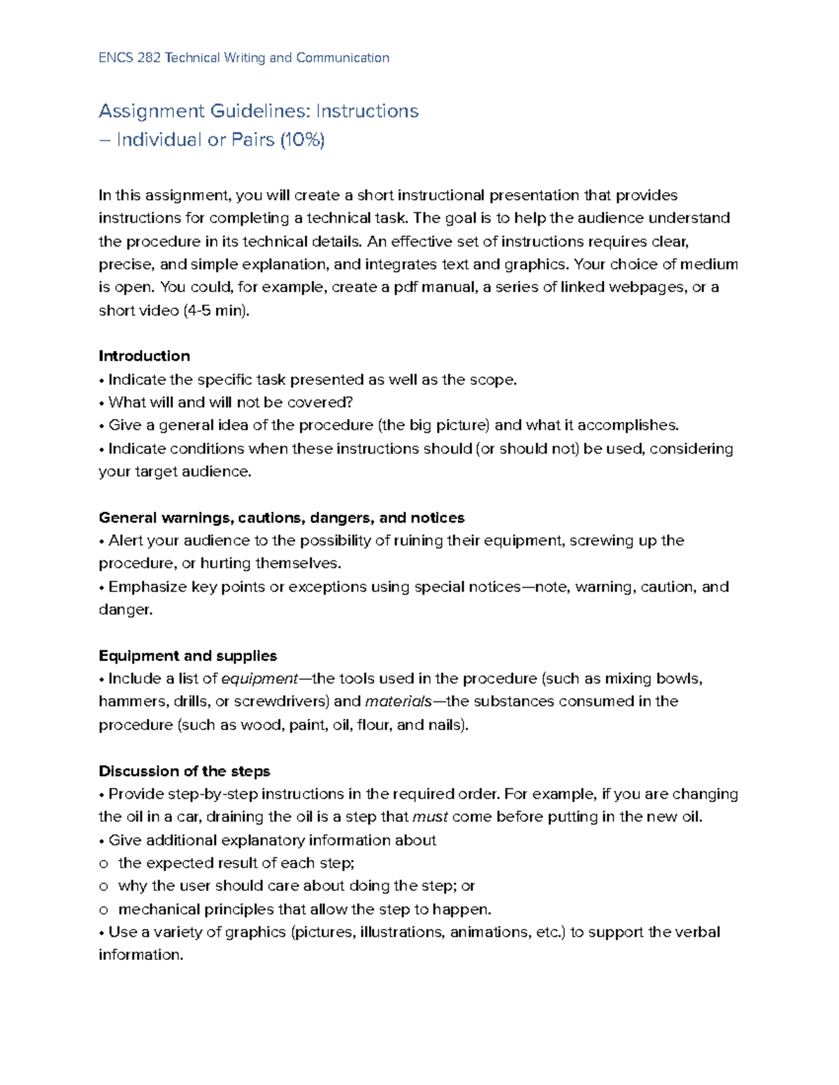 ENCS 282 Technical Writing: Assignment Guidelines for Presentations ...