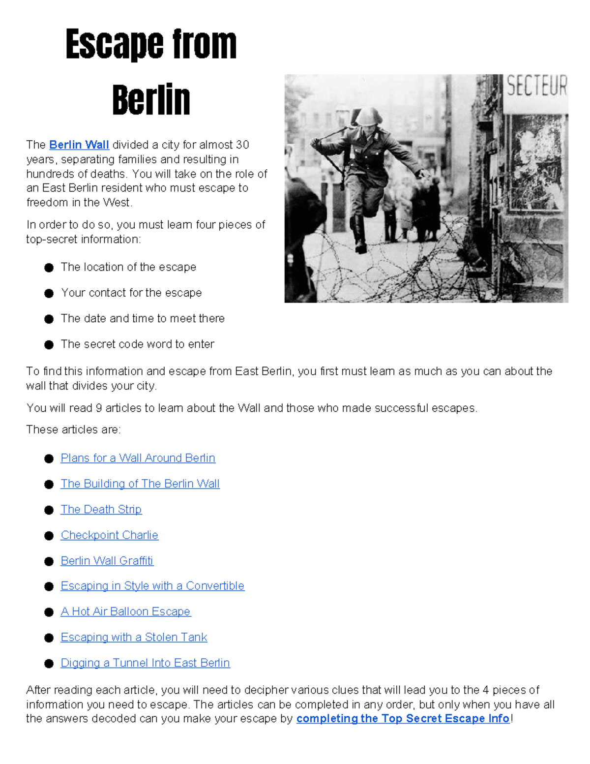 Escape from Berlin: Top Secret Information for Your Journey - Studocu