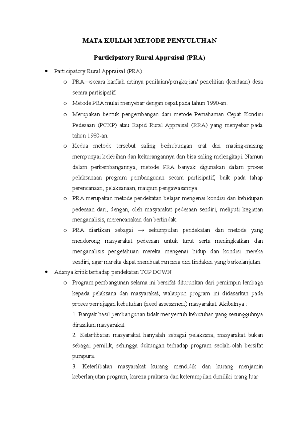 Metode Penyuluhan: Participatory Rural Appraisal (PRA) di Masyarakat ...