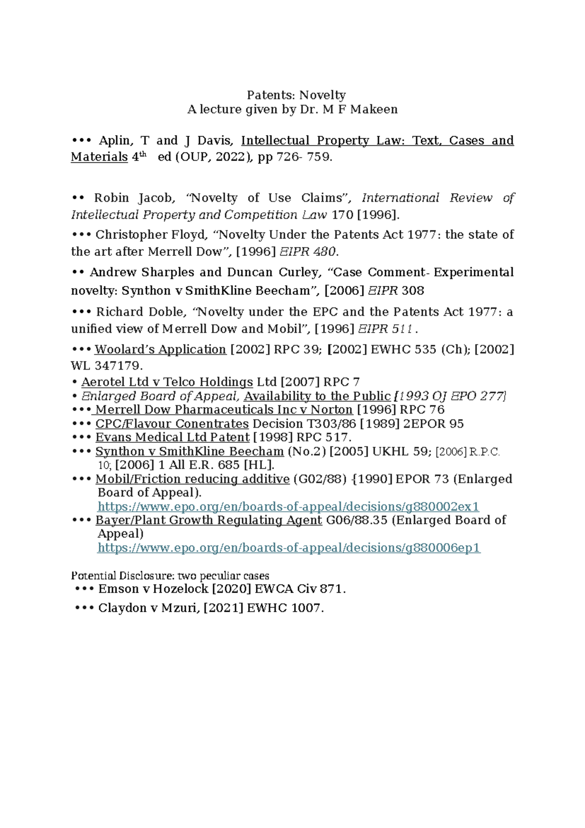 Intellectual Property Law: Novelty Lecture Notes (IP 101) - Studocu