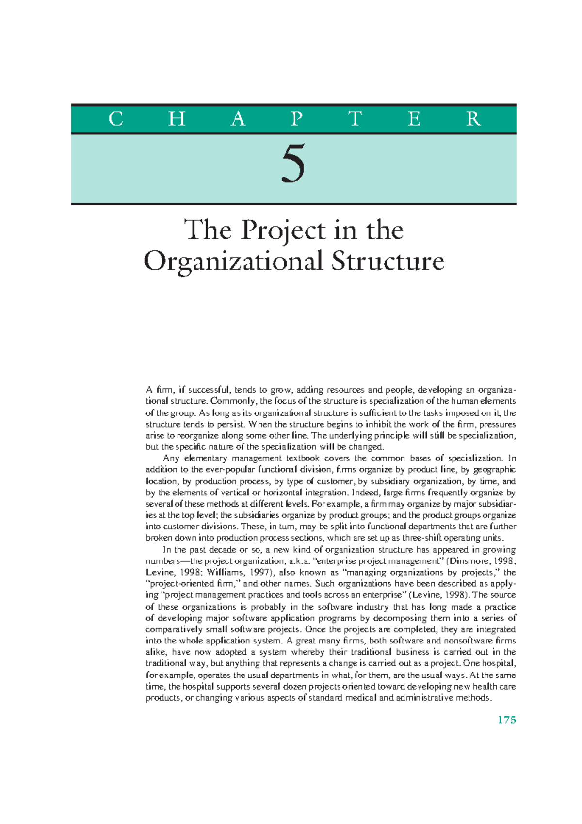 Chapter 5: The Project in Organizational Structure (PM) - Studocu