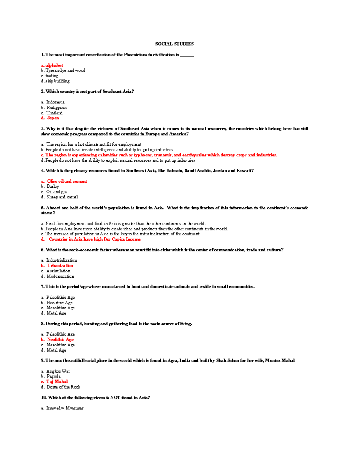 SOCIAL STUDIES 1 - Major Exam Review Set A - Part 1 - Studocu