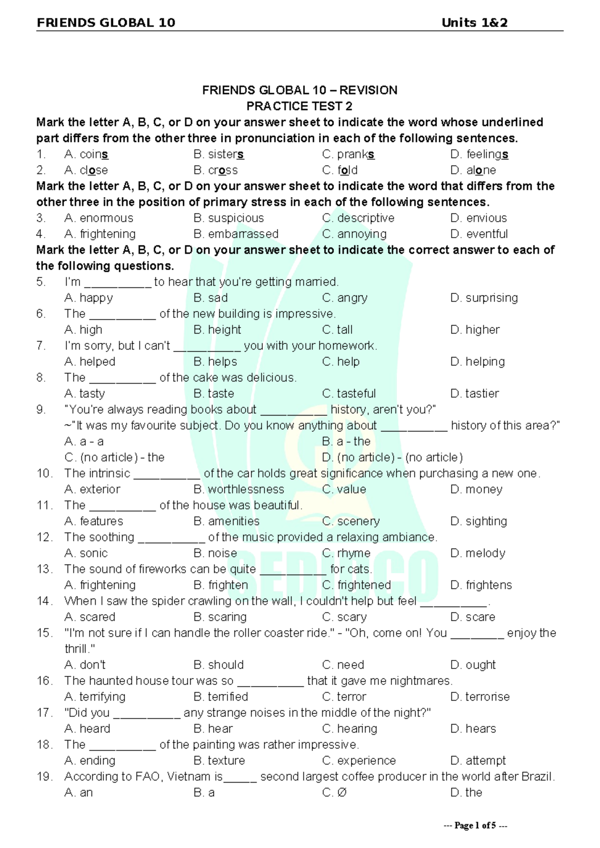Tieng Anh 10 Friends Global - Unit 1&2 - Practice Test 2 - Studocu