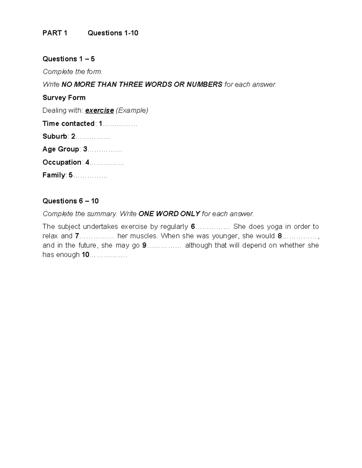 IELTS 1 Test C Listening Practice: Complete the Questions and Notes ...