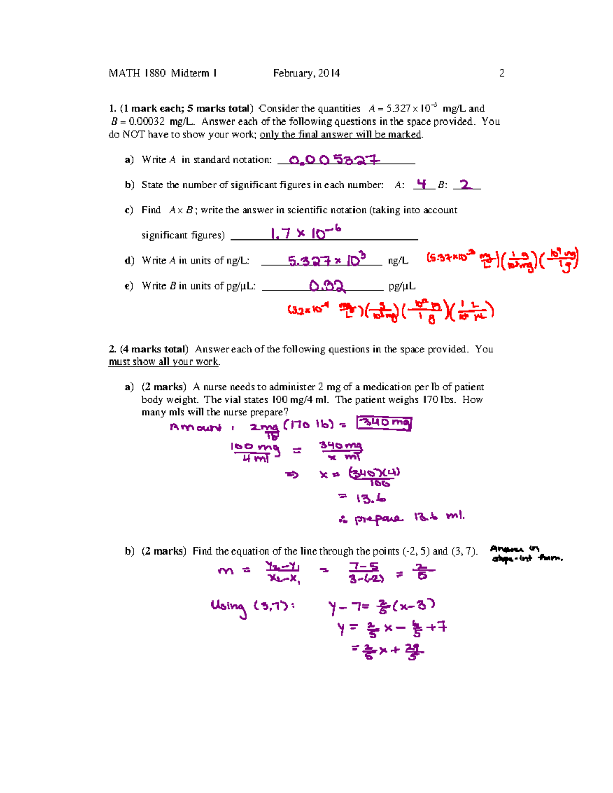 MATH 1880 Midterm 1 Study Guide and Solutions - Studocu