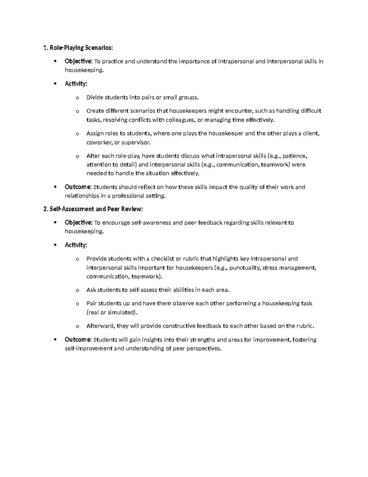 Role play activity - good - 1. Role-Playing Scenarios: Objective: To ...