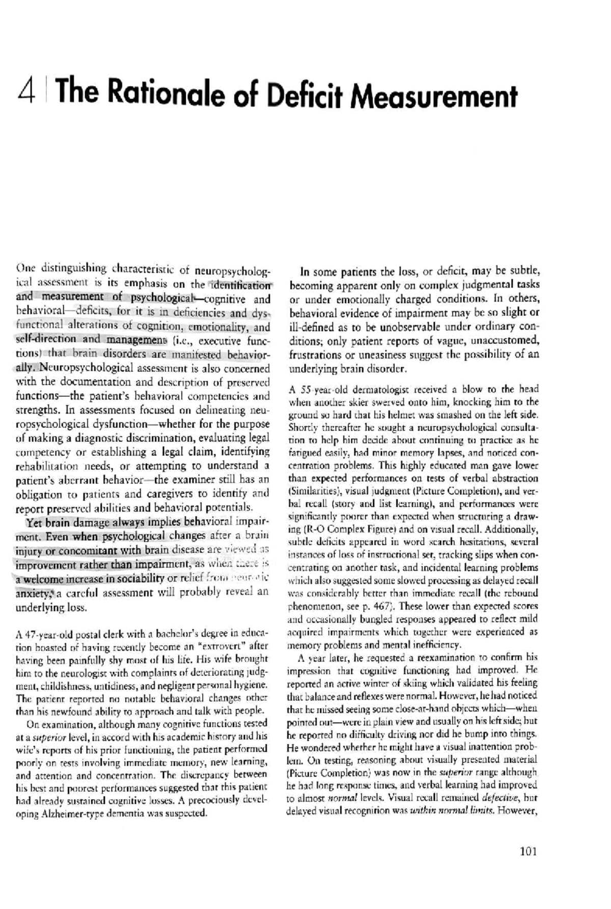 The Rationale of Deficit Measurement in Neuropsychological Assessment ...