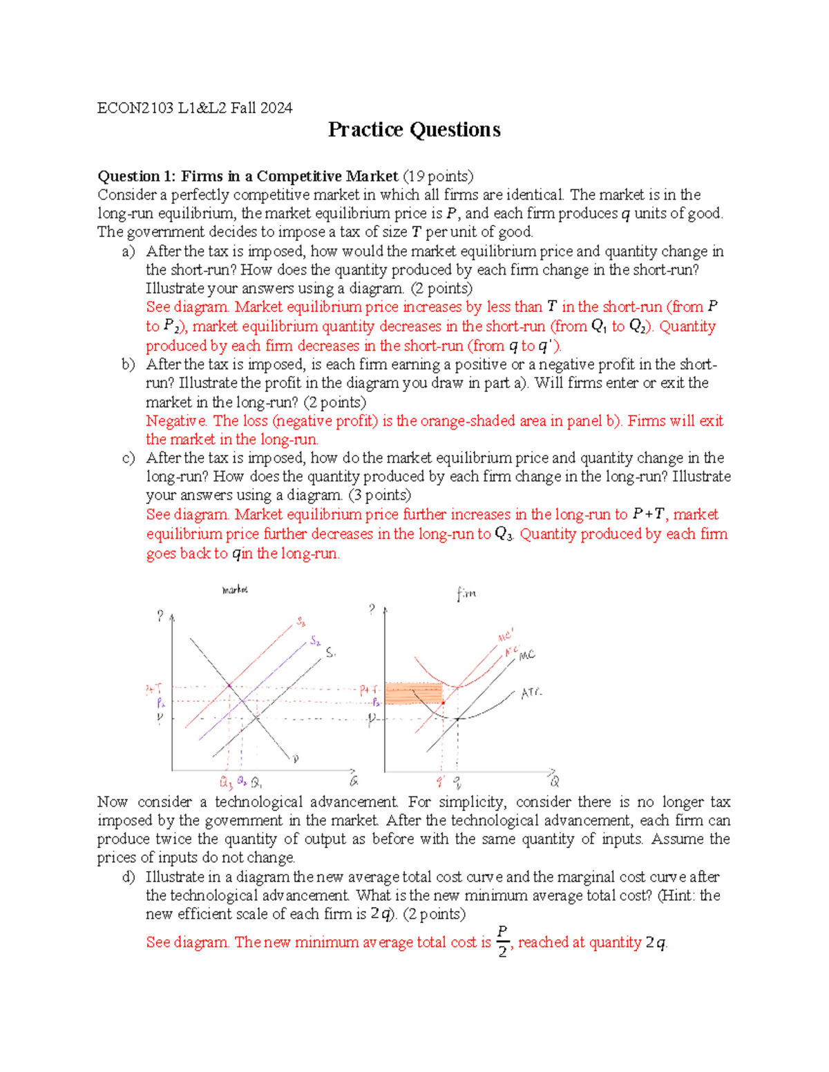 Practice Q fall2024 solutions ECON2103 L1&L2 Fall 2024 Practice