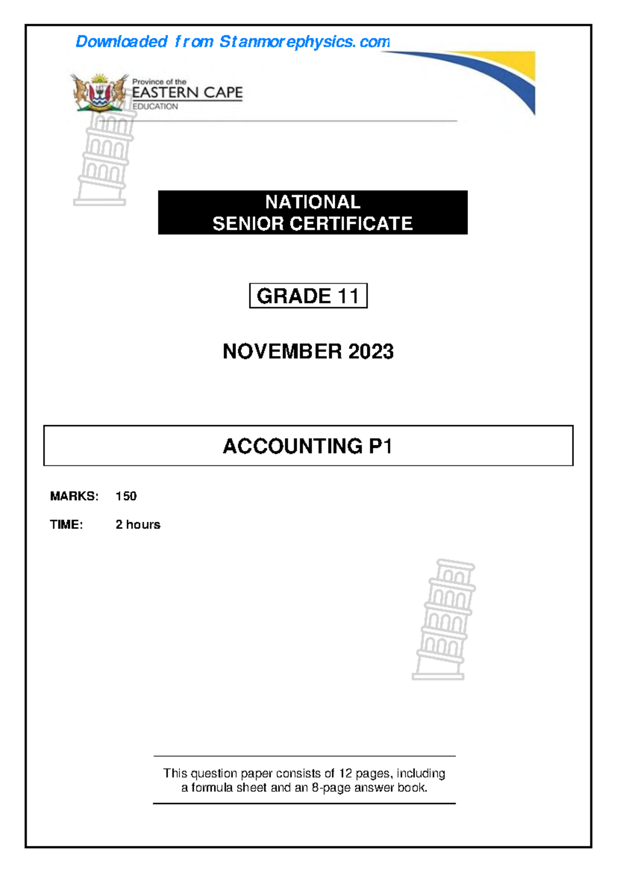 EC Accounting Grade 11 November 2023 P1 Exam and Memo Insights - Studocu