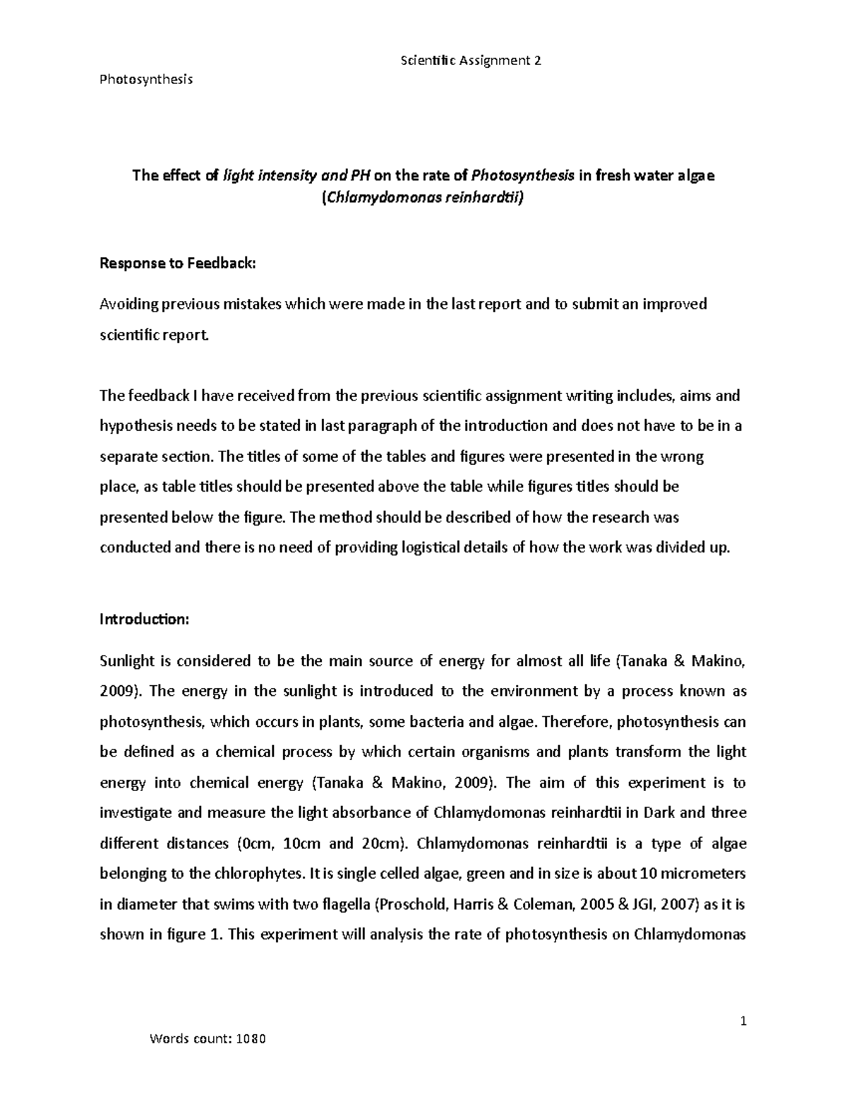 Scientific Assignment 2 - The feedback I have received from the ...