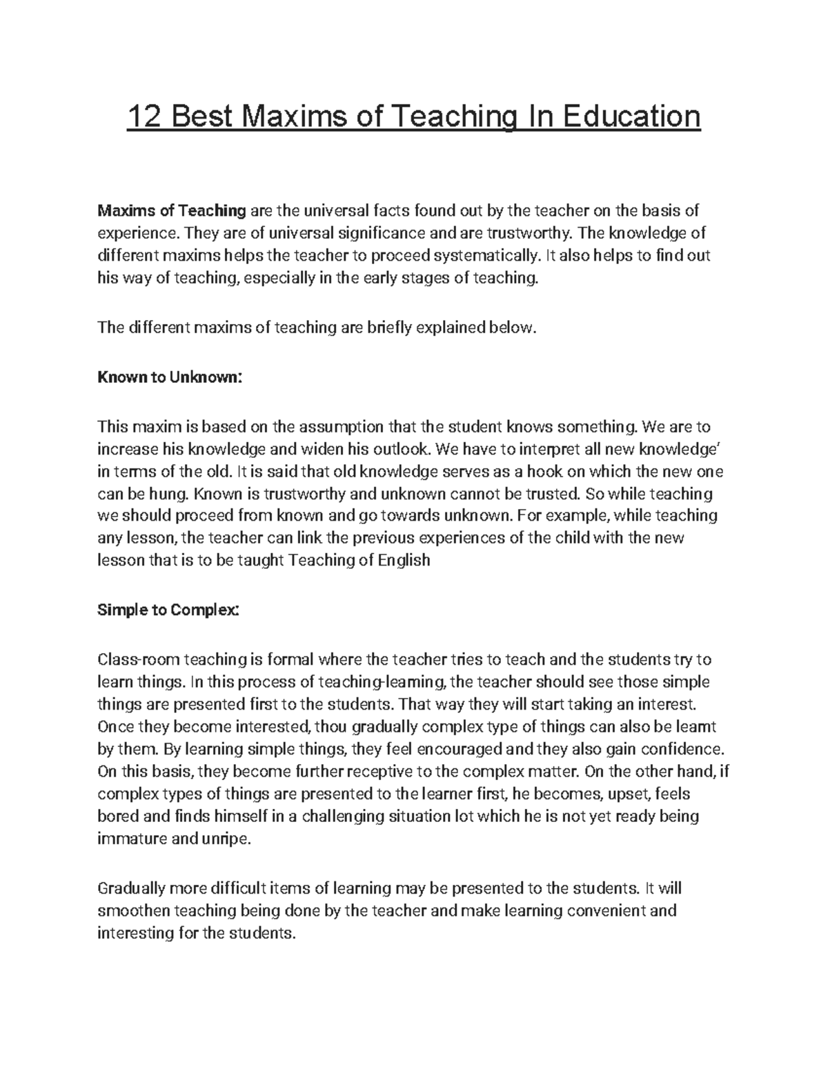Maxims of Teaching In Education - 12 Best Maxims of Teaching In ...