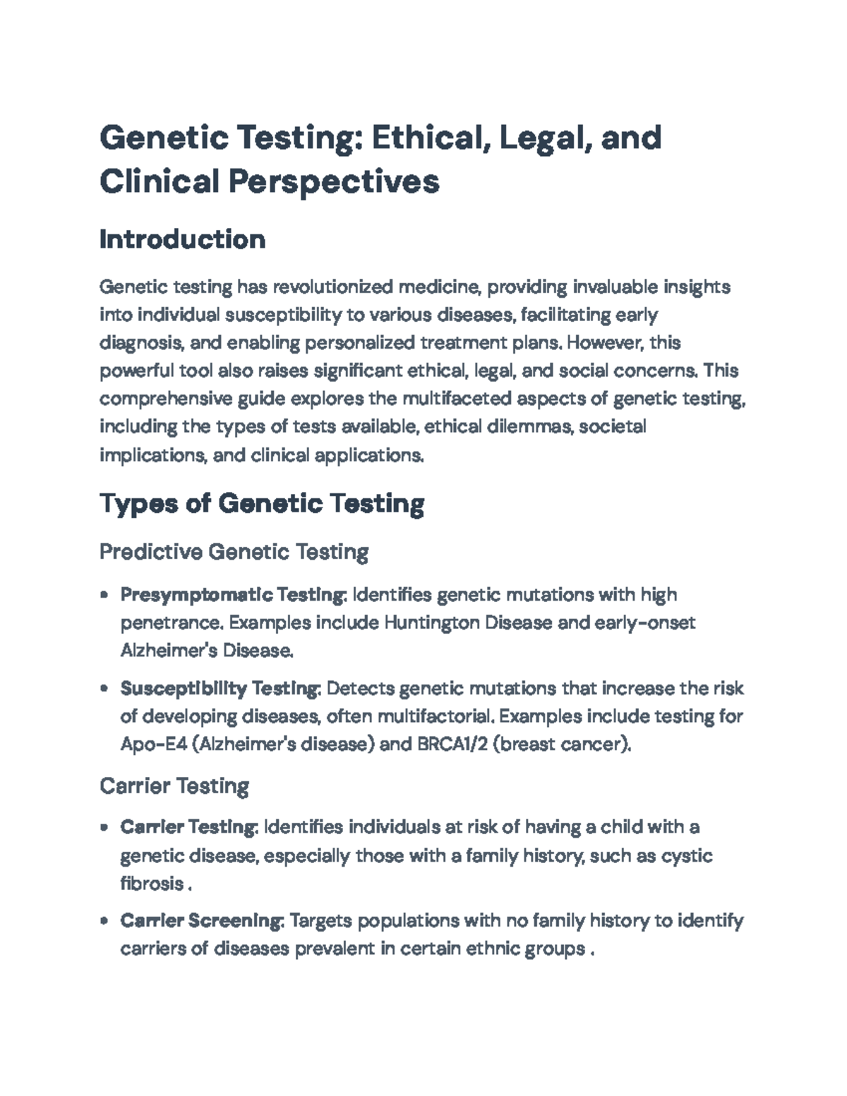 Genetic Testing: Ethical, Legal, and Clinical Perspectives (Course Code ...