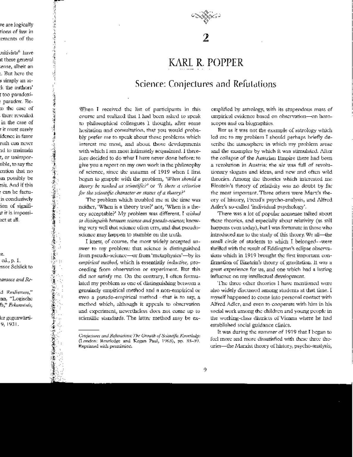 KARL R. POPPER: Conjectures and Refutations in Philosophy of Science ...