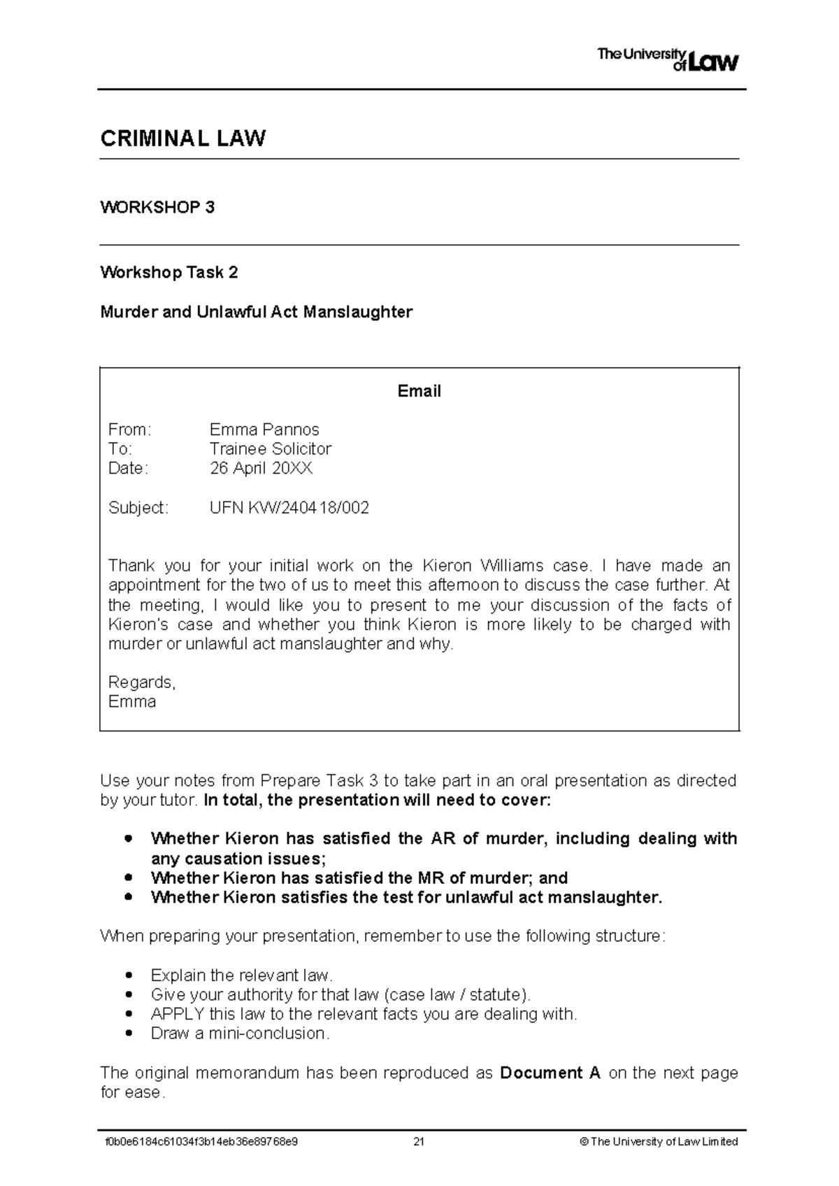 2223 crim u03 ce01 workshop task 02 - CRIMINAL LAW WORKSHOP 3 Workshop ...