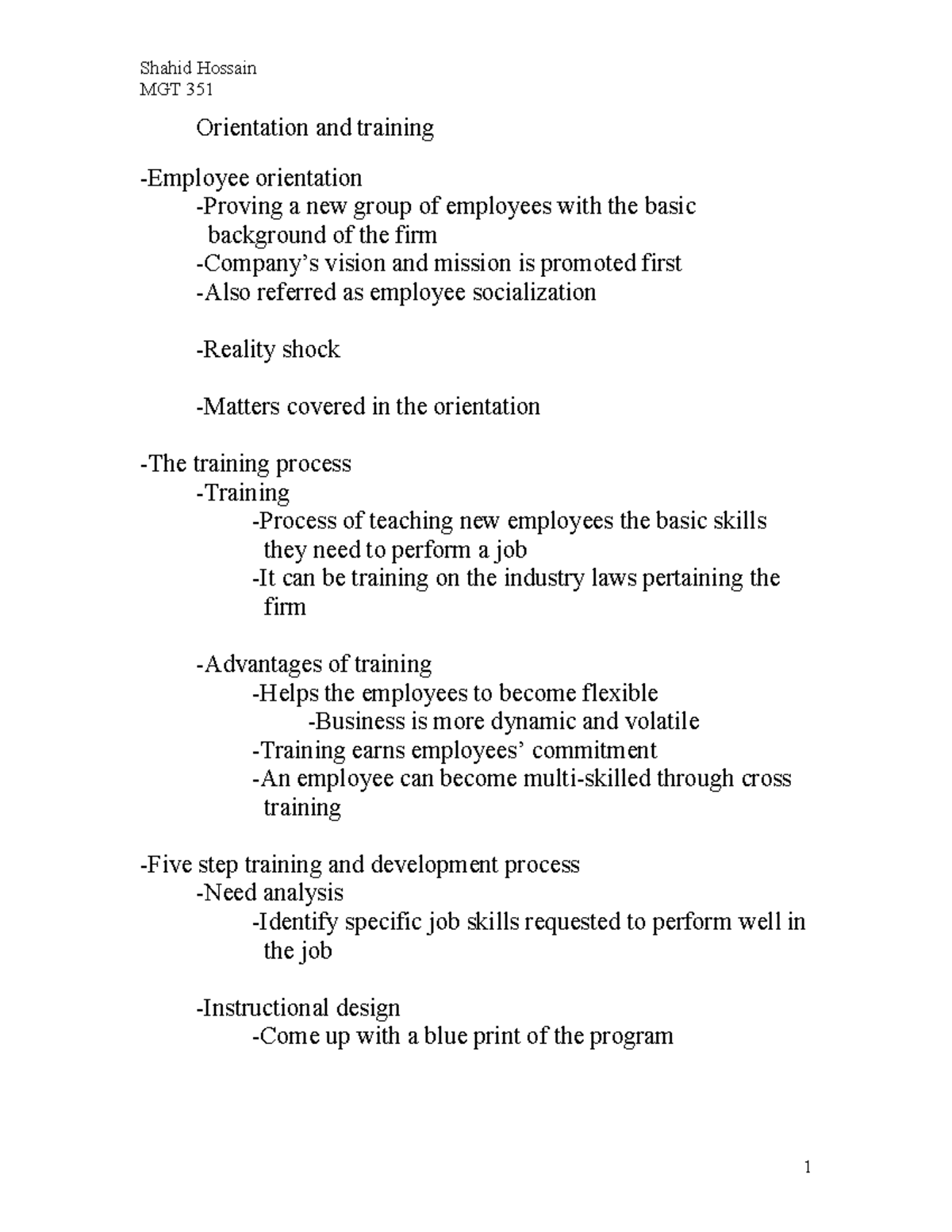 MGT 351 Summary: Orientation and Training for New Employees - Studocu