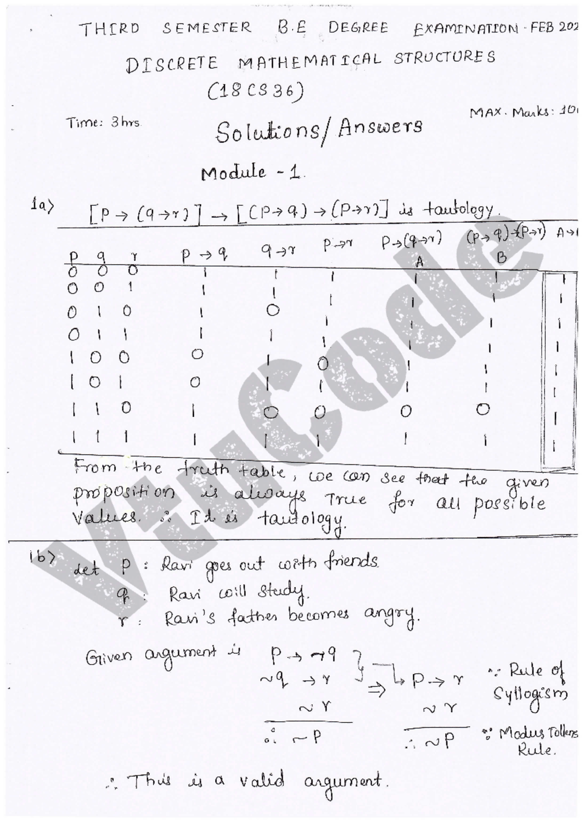Discrete mathematics structure - THIRD SEMESTER B DEGREE EXAMINATION ...