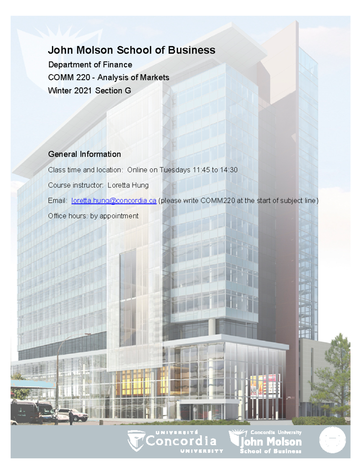 Comm 220 Course Outline (Winter 2021) - John Molson School of Business ...