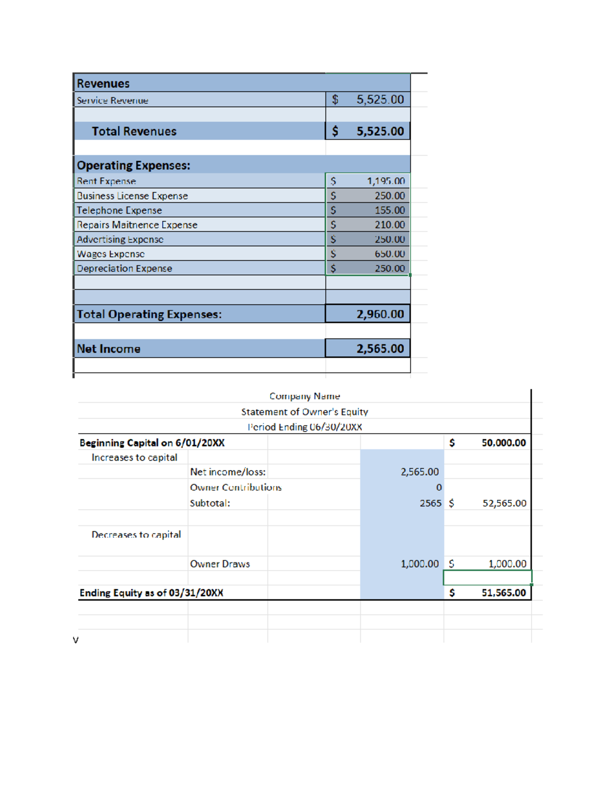 7-2 Project Company Accounting Workbook and Summary Report