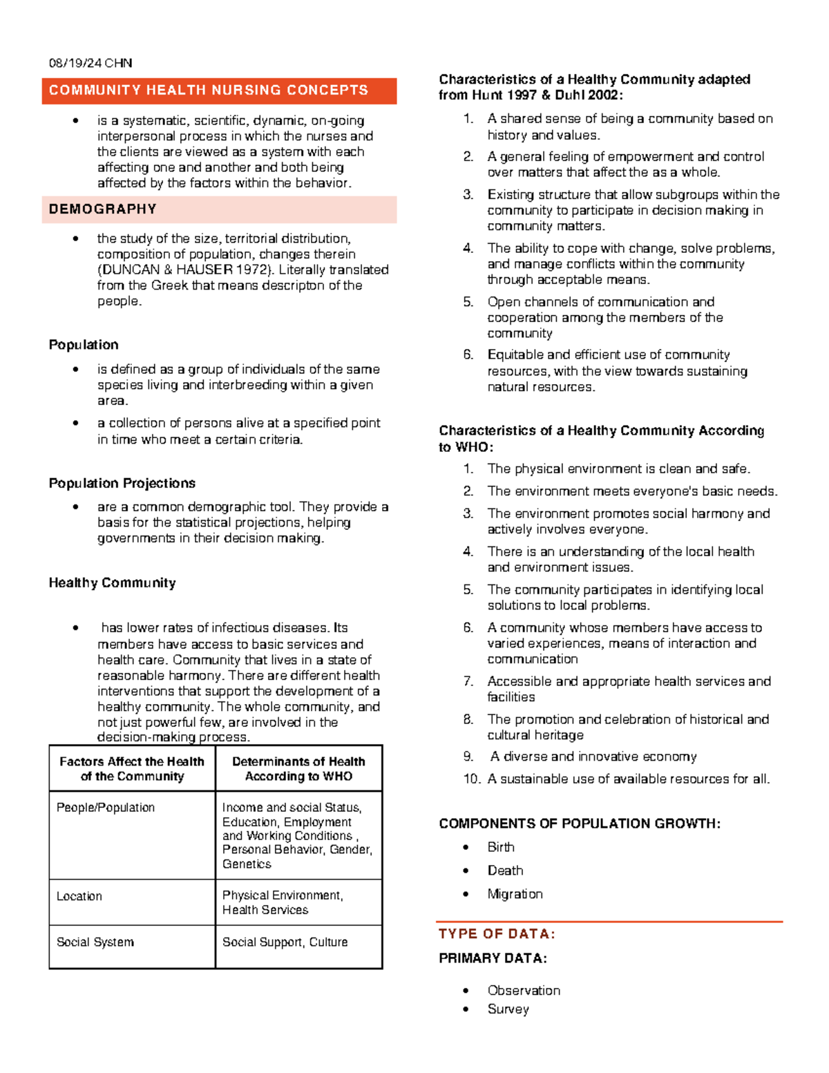 CHN 2: Community Health Nursing Concepts and Demographic Insights - Studocu