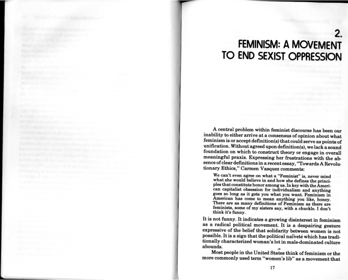 FEMINISM: A MOVEMENT TO END SEXIST OPPRESSION- BELL HOOKS - 2. FEMINISM ...