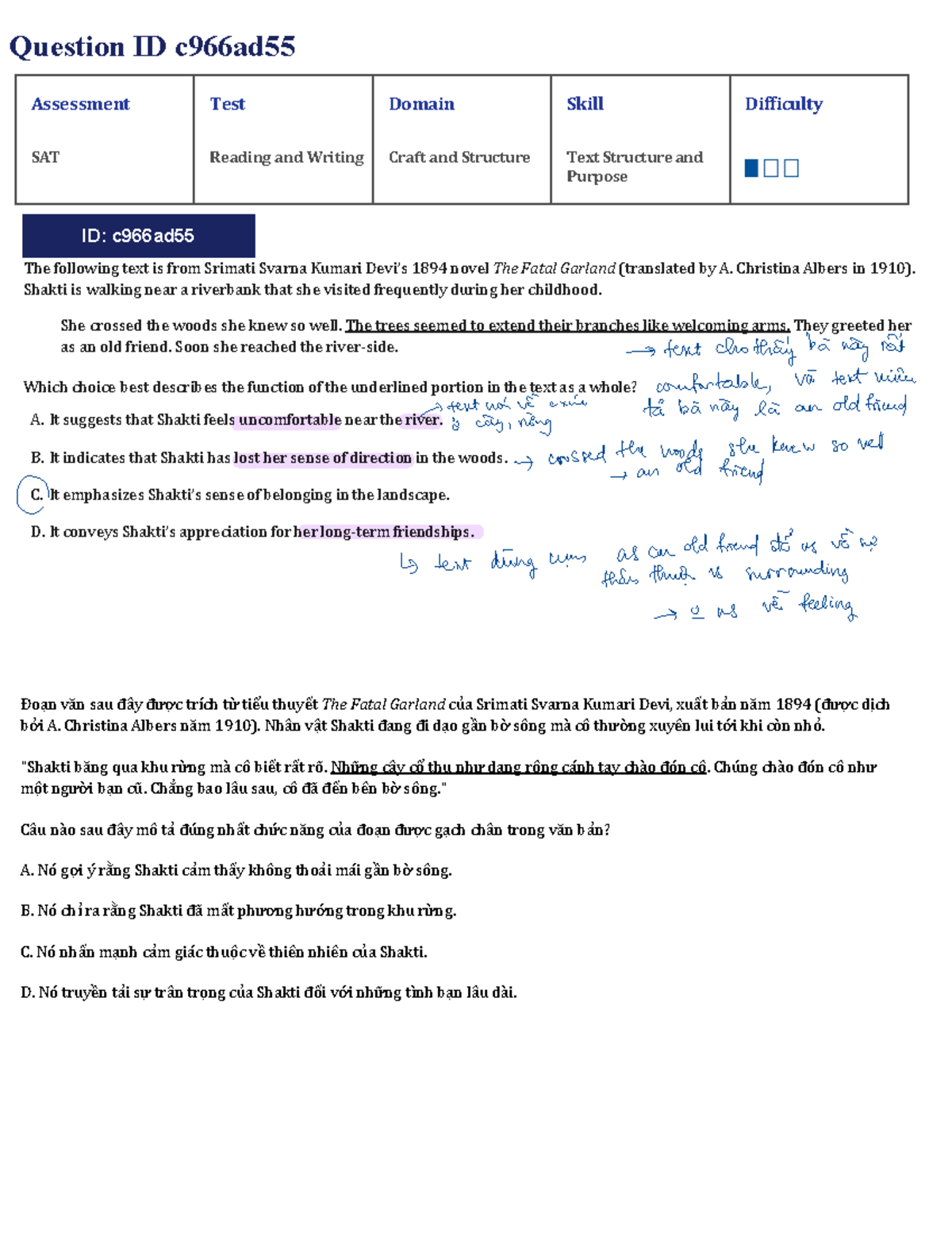 Assessment Test ID: c966ad55 - SAT Reading &amp; Writing Craft and Structure - Studocu