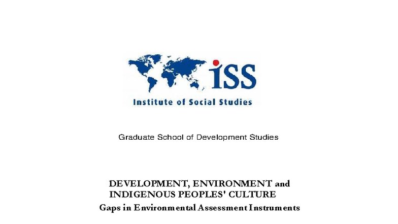 Gaps in Environmental Assessment: Indigenous Culture & Development (ESD ...