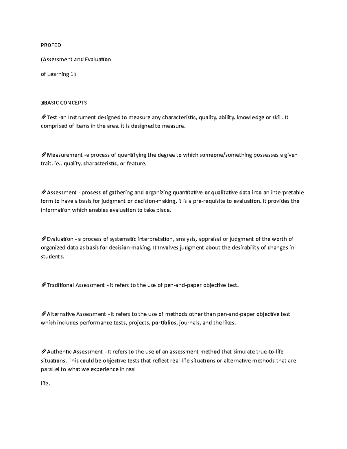 Assessment of Learning 1: Summary of Key Concepts and Practices - Studocu