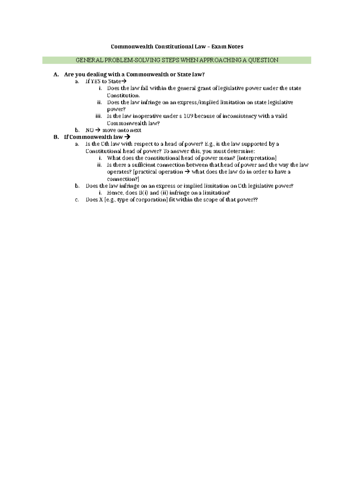 Commonwealth Constitutional Law - Exam Notes Overview and Key Concepts ...
