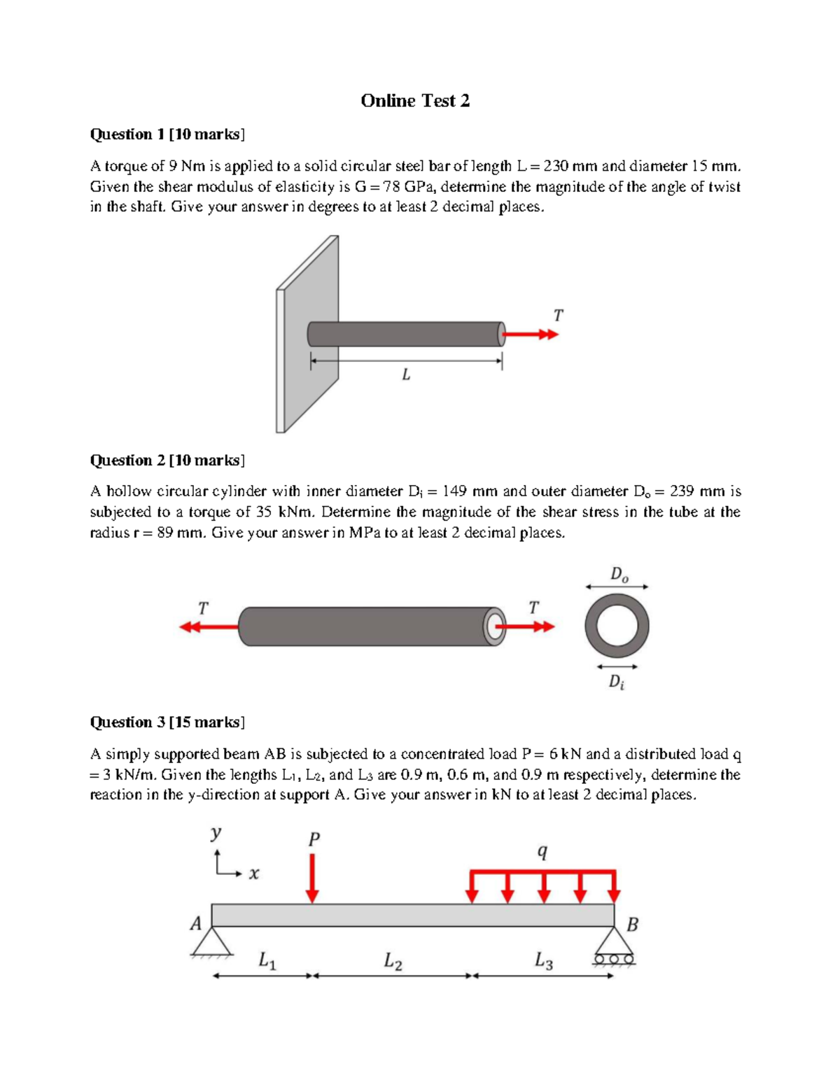 Online Test 2: Mechanics of Materials Questions and Solutions - Studocu
