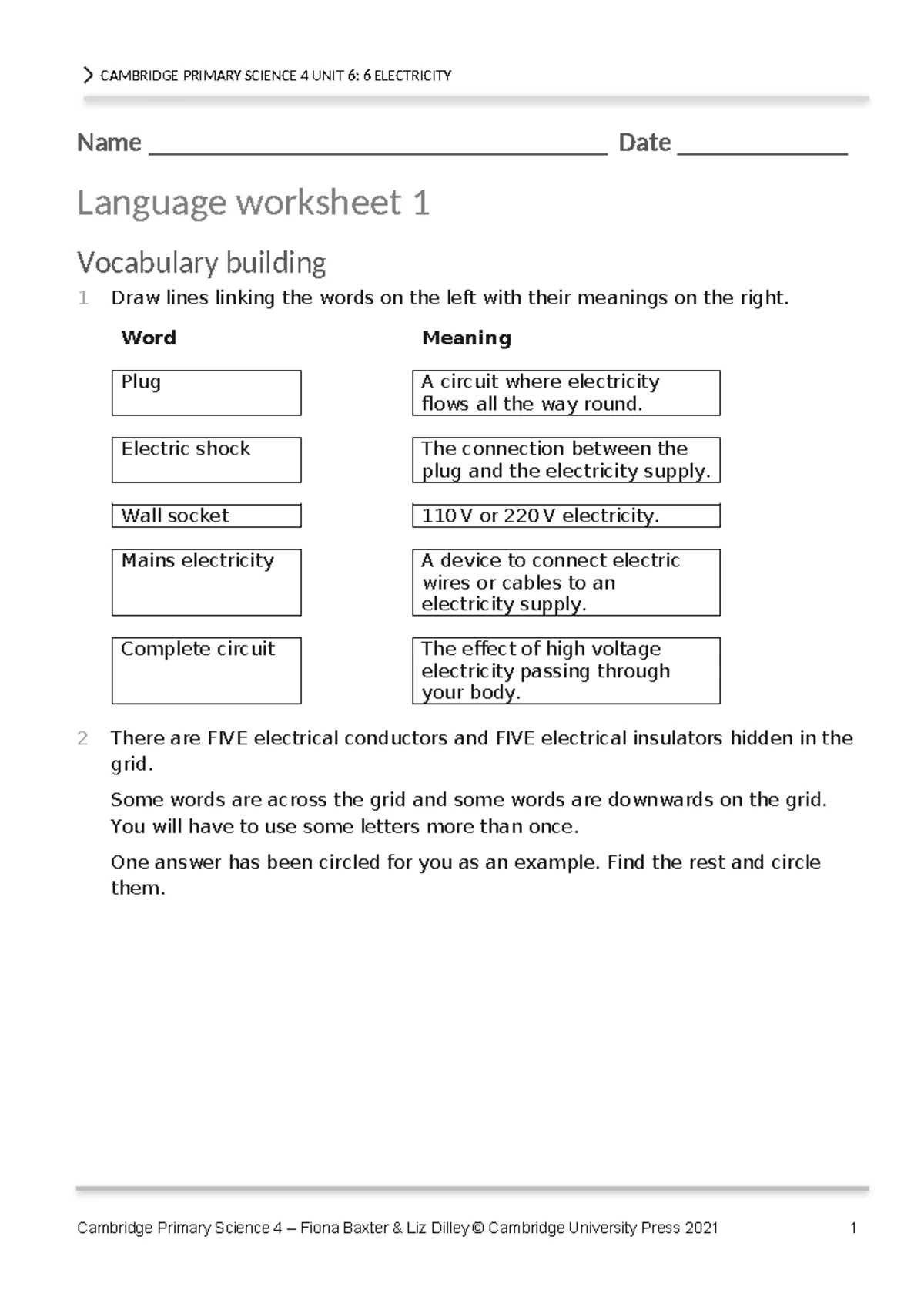P Science 4 Language Worksheets: Unit 4 Vocabulary and Activities - Studocu
