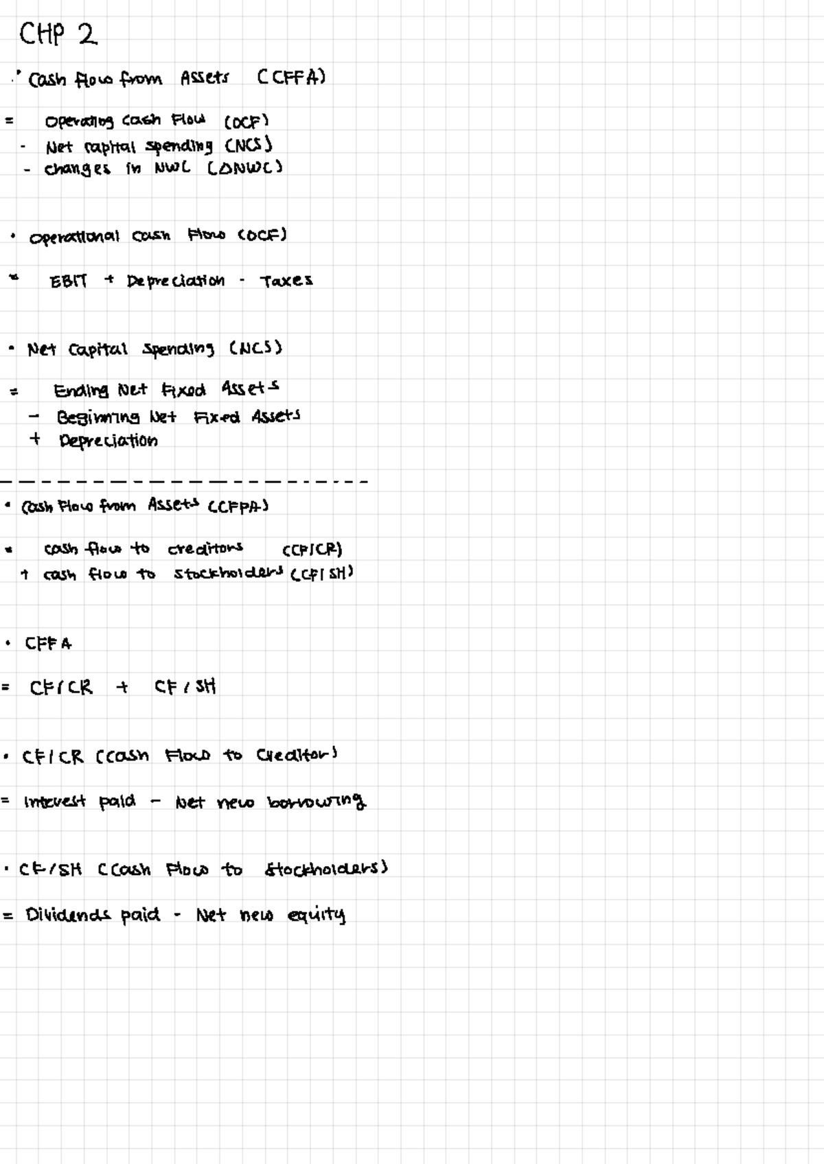 CHP2 - Lecture notes - CHP 2 · Cash flow from Assets (CFFA) = Operating ...