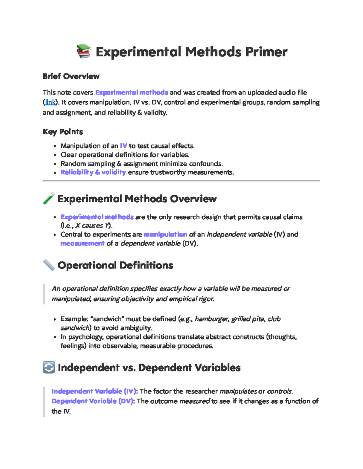 Experimental Methods Primer: Key Concepts and Techniques - Studocu