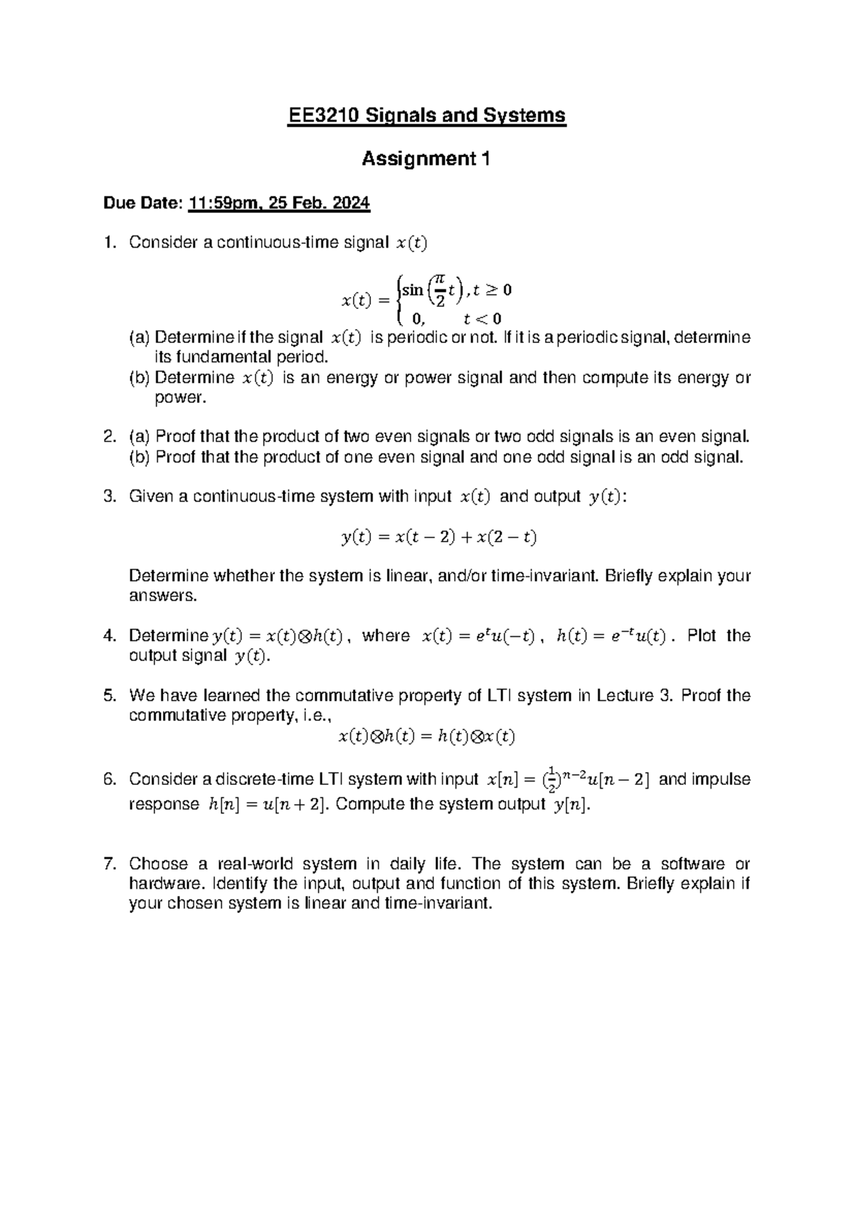 EE3210 Signals and Systems - Assignment 1 Overview and Tasks - Studocu