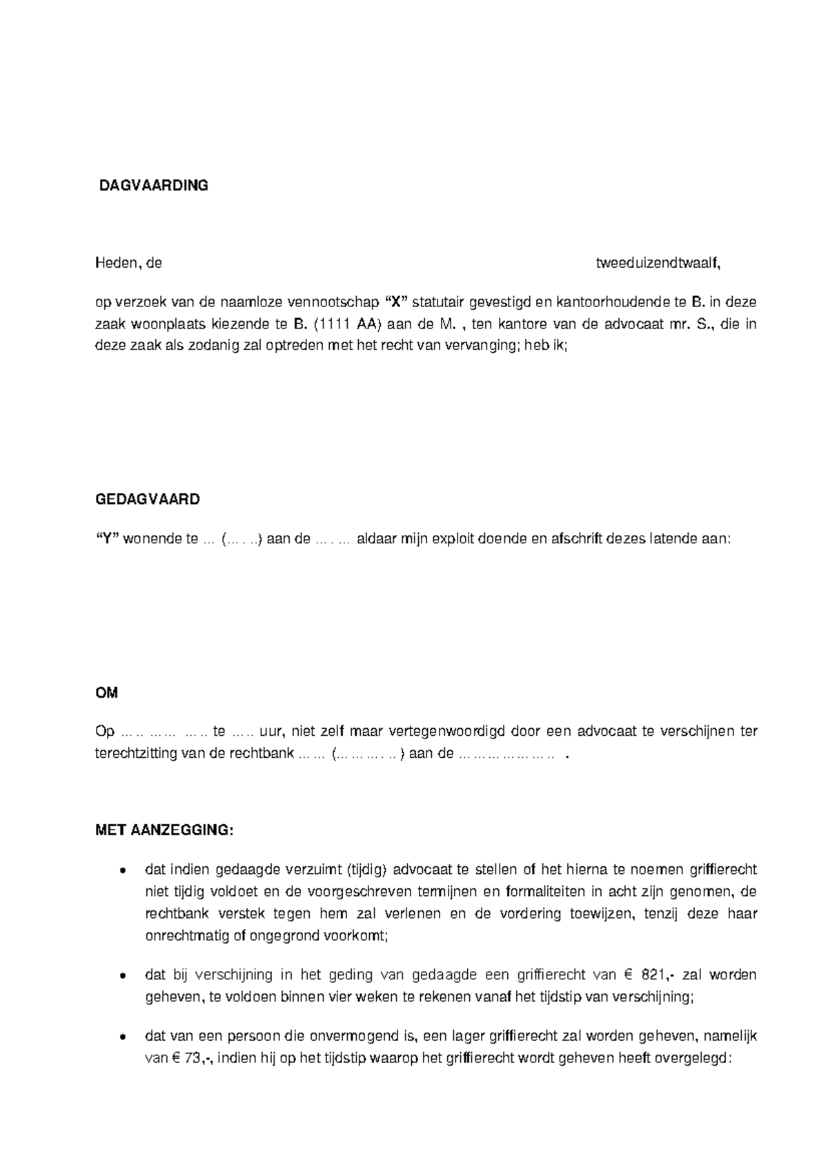 Dagvaarding en vordering tussen 