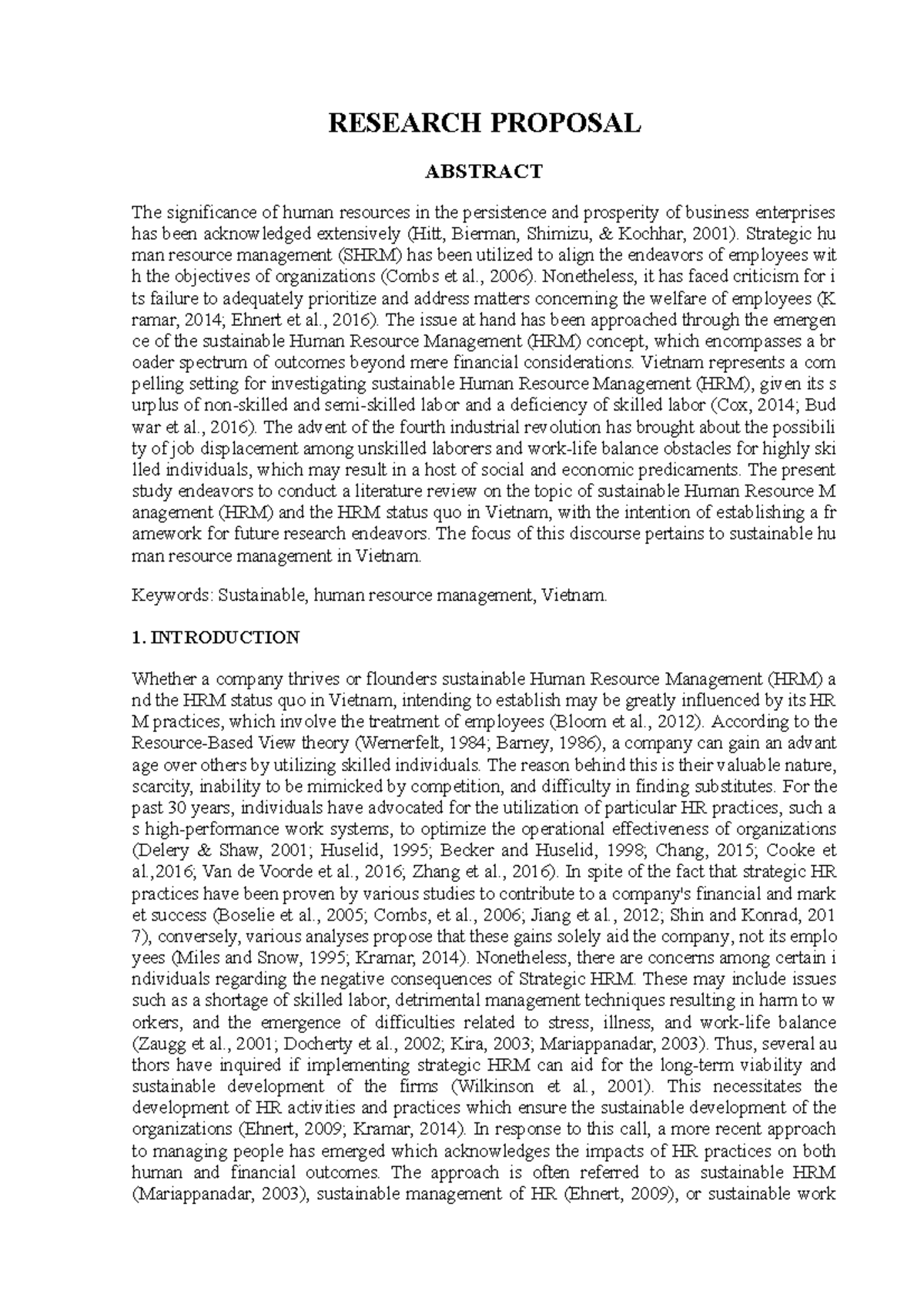 Research proposal 2 - RESEARCH PROPOSAL ABSTRACT The significance of ...