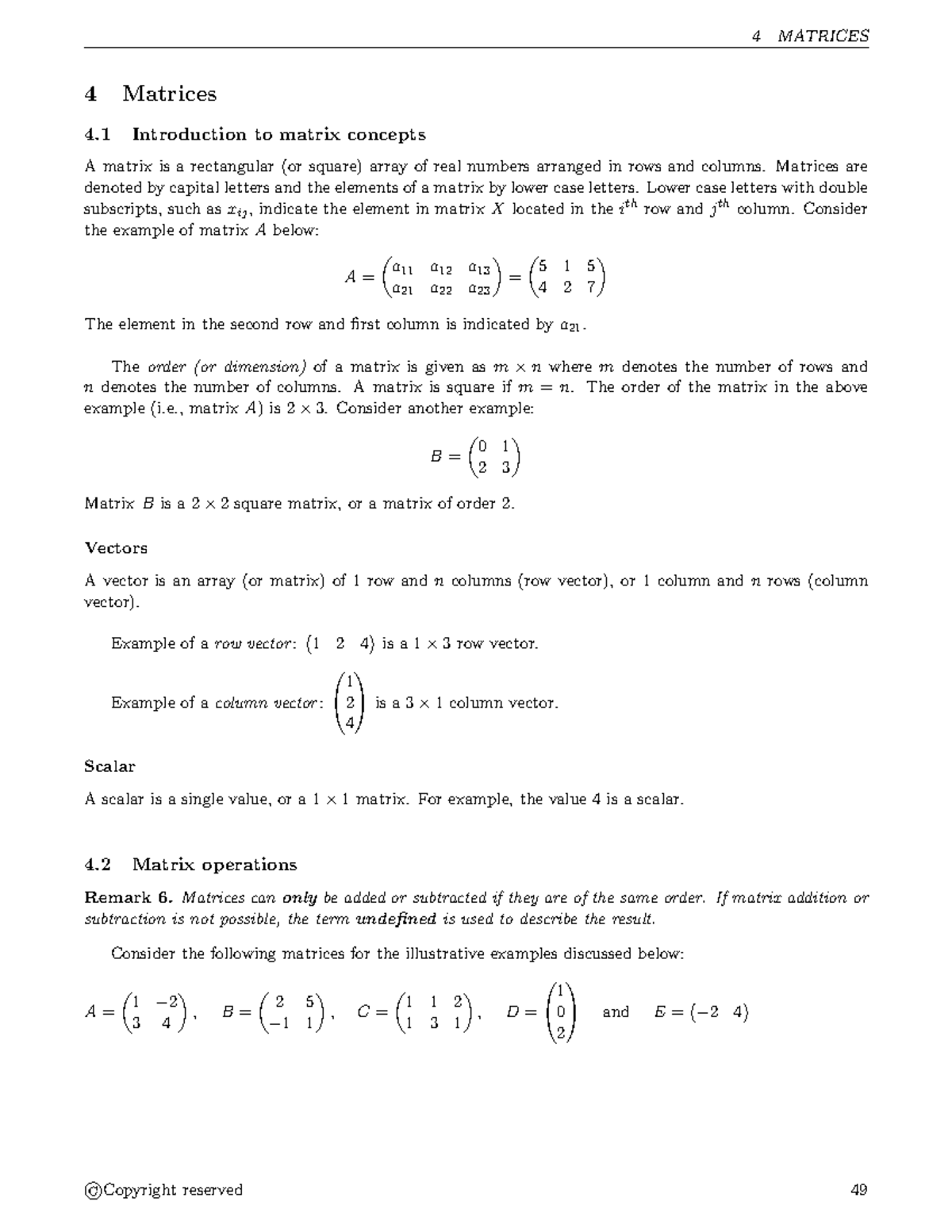 Matrix Operations and Linear Equations - Study Notes (Math 101) - 4 ...