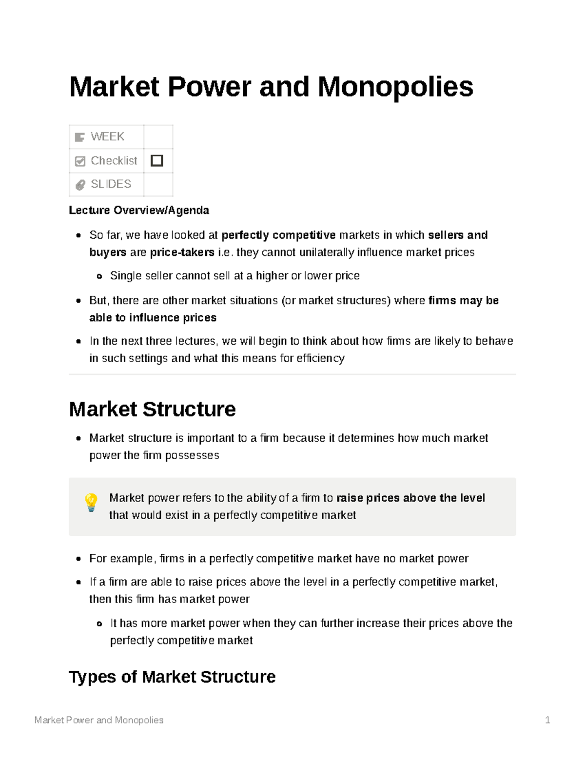 Market Power and Monopolies - Market Power and Monopolies WEEK ...