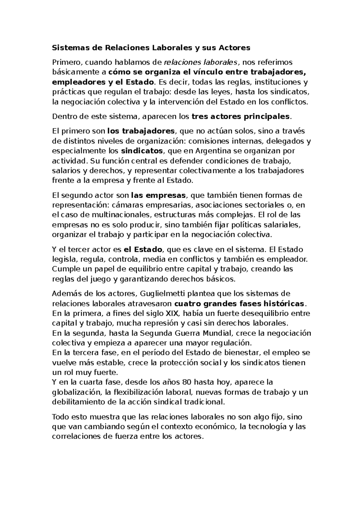 Rrll - Cronograma de Relaciones Laborales y sus Actores - Studocu