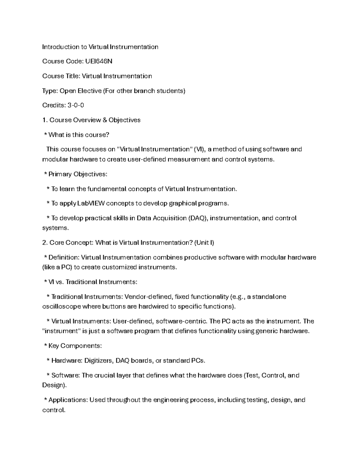 Introduction to Virtual Instrumentation - UEI646N Structured Notes ...