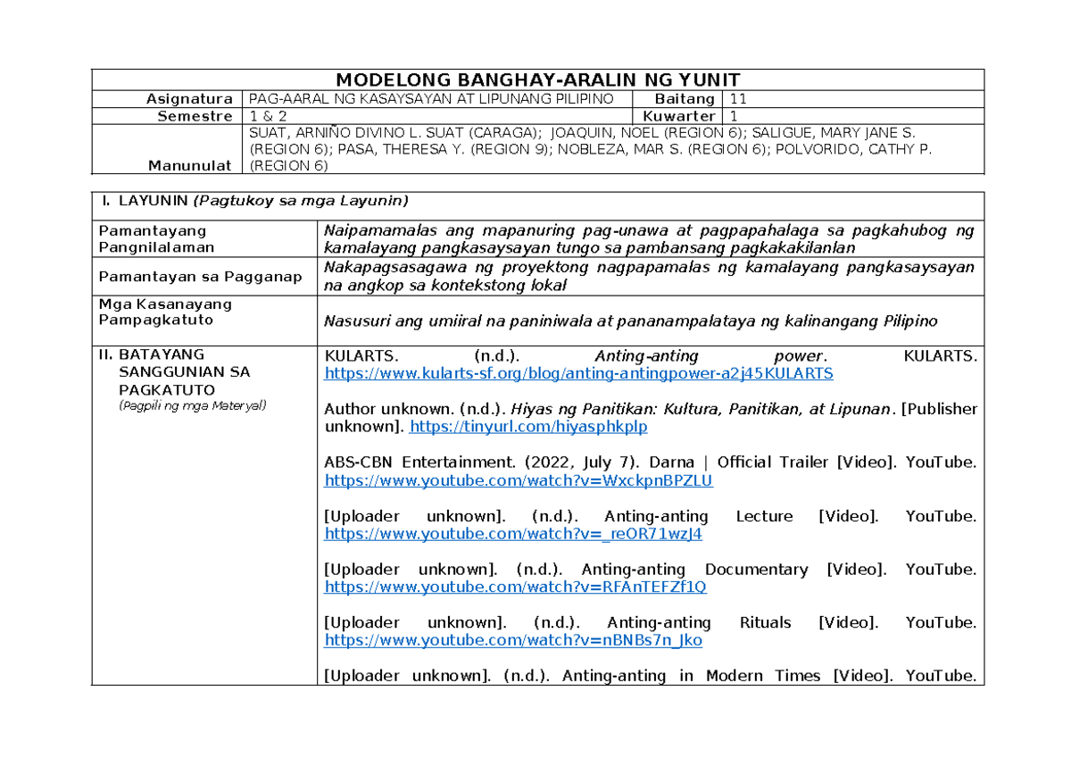 Q1-LC4 Class 2 Lesson Plan: Kasaysayan at Lipunan Baitang 11 - Document Preview