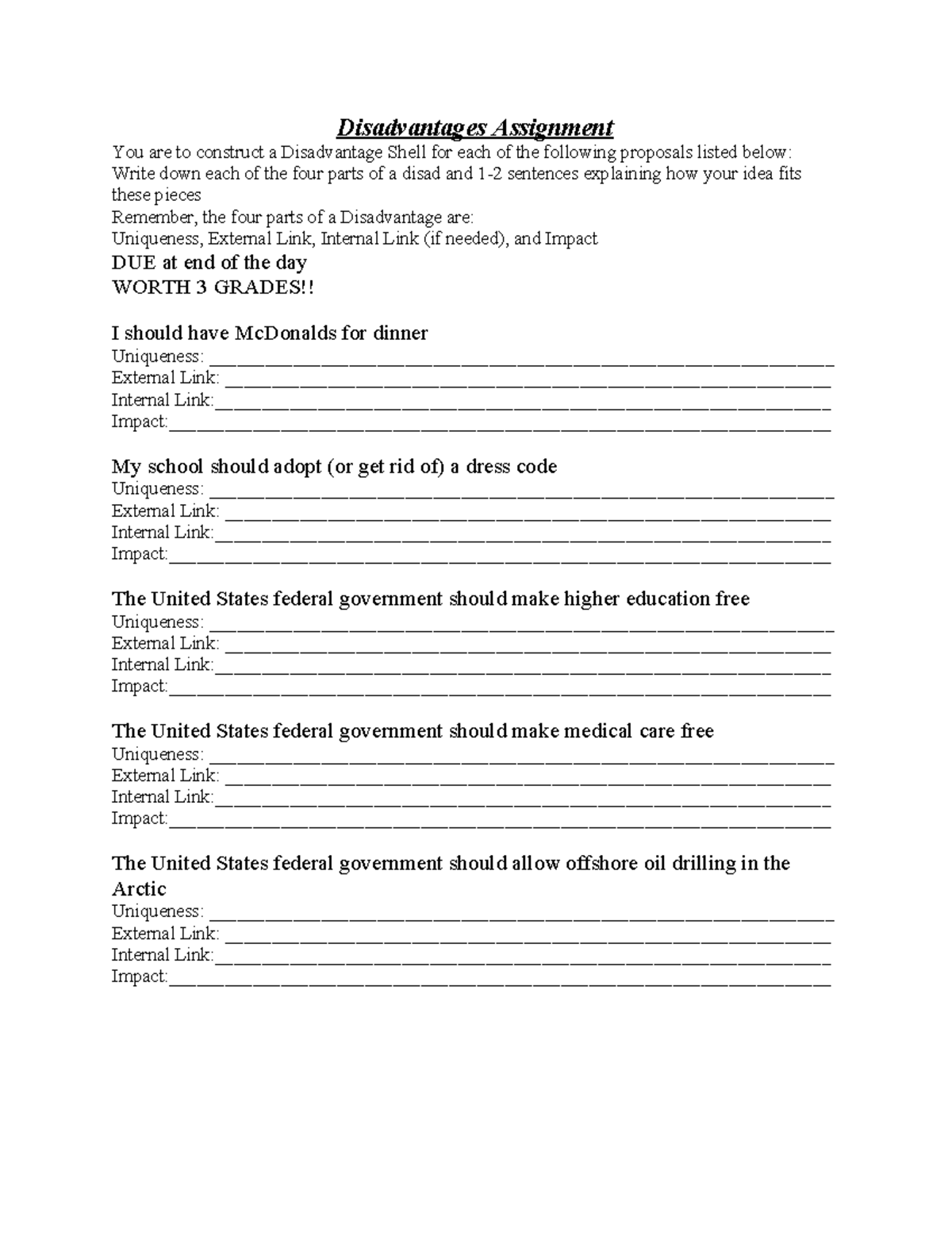 Disadvantages Assignment: Constructing Disad Shells for Proposals - Studocu