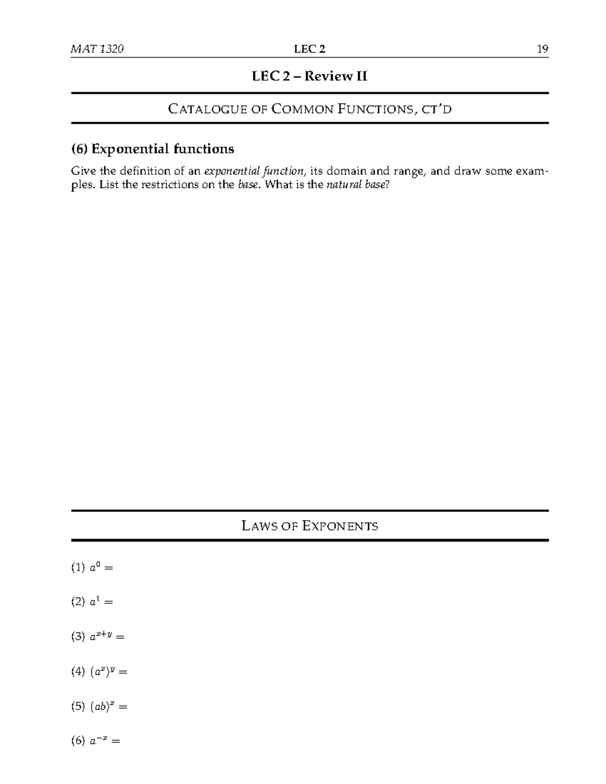 MAT 1320 LEC 2 Review of Exponential & Logarithmic Functions - Studocu