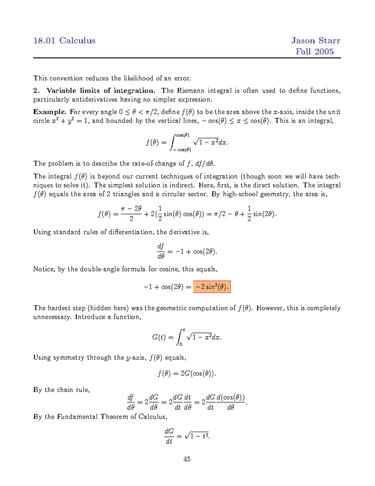 18.01 Calculus Lecture Notes: Riemann Integrals & Derivatives - Studocu