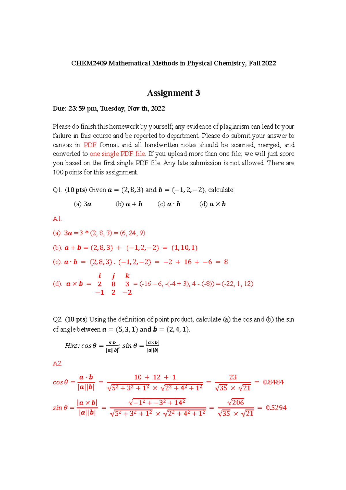 CHEM2409 Final Exam Homework 3 Solutions - Fall 2022 - Studocu