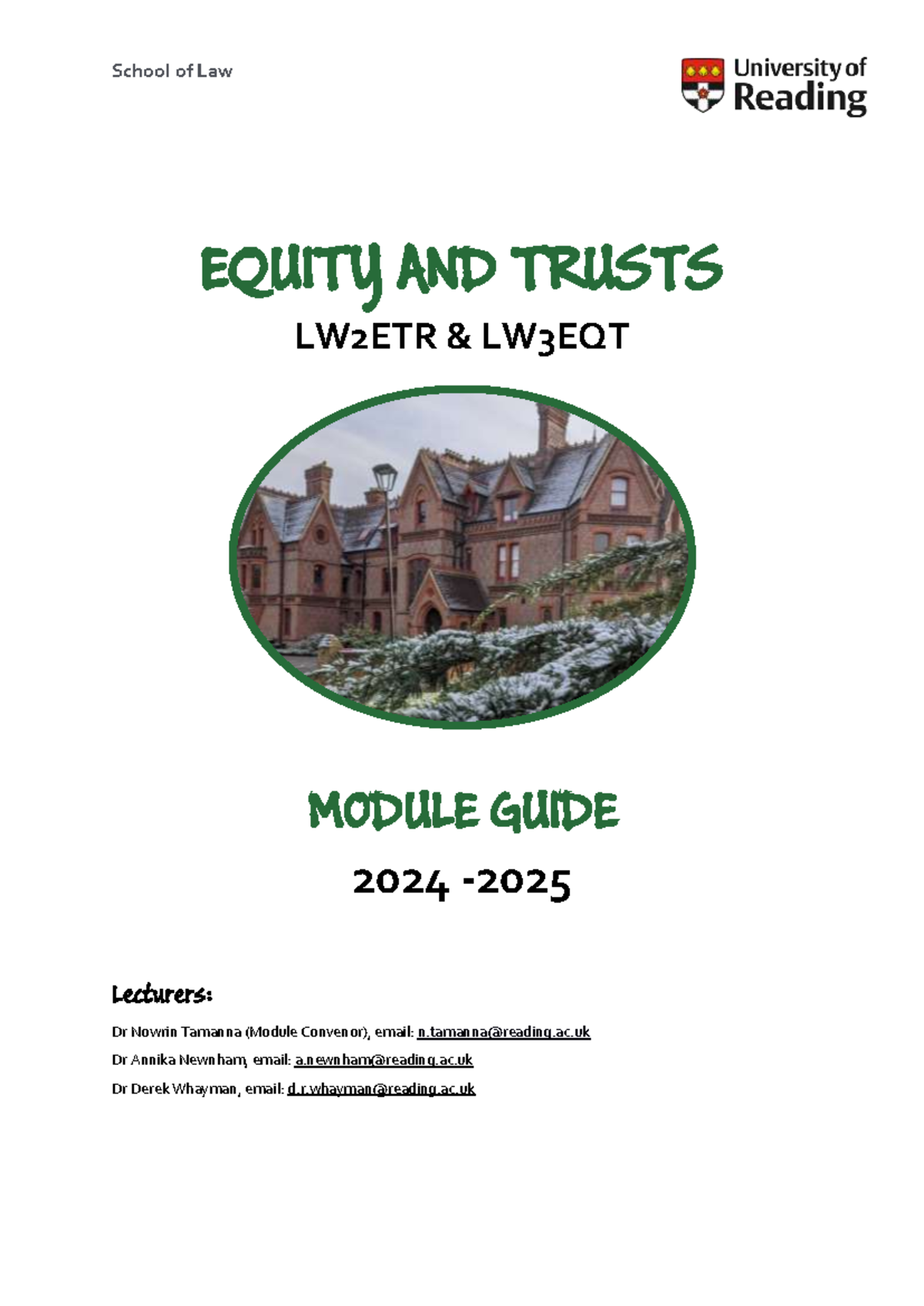 Equity and Trusts Module Guide 2024-2025 (LW2ETR & LW3EQT) - Studocu
