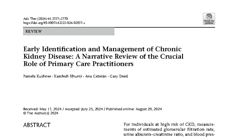 Early Identification and Management of CKD: A Narrative Review (Renal 2 ...