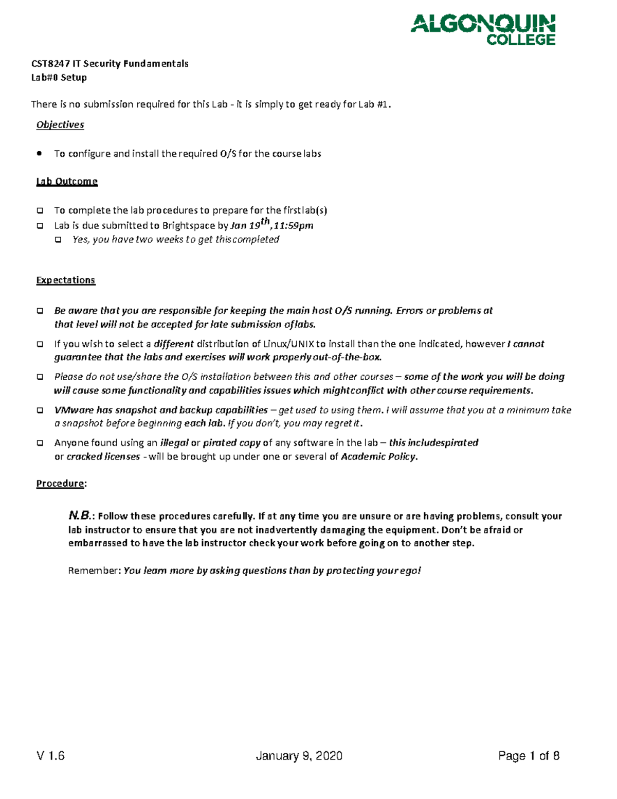 CST8247-Lab 0: Initial Setup and Preparation for Lab 1 - Studocu