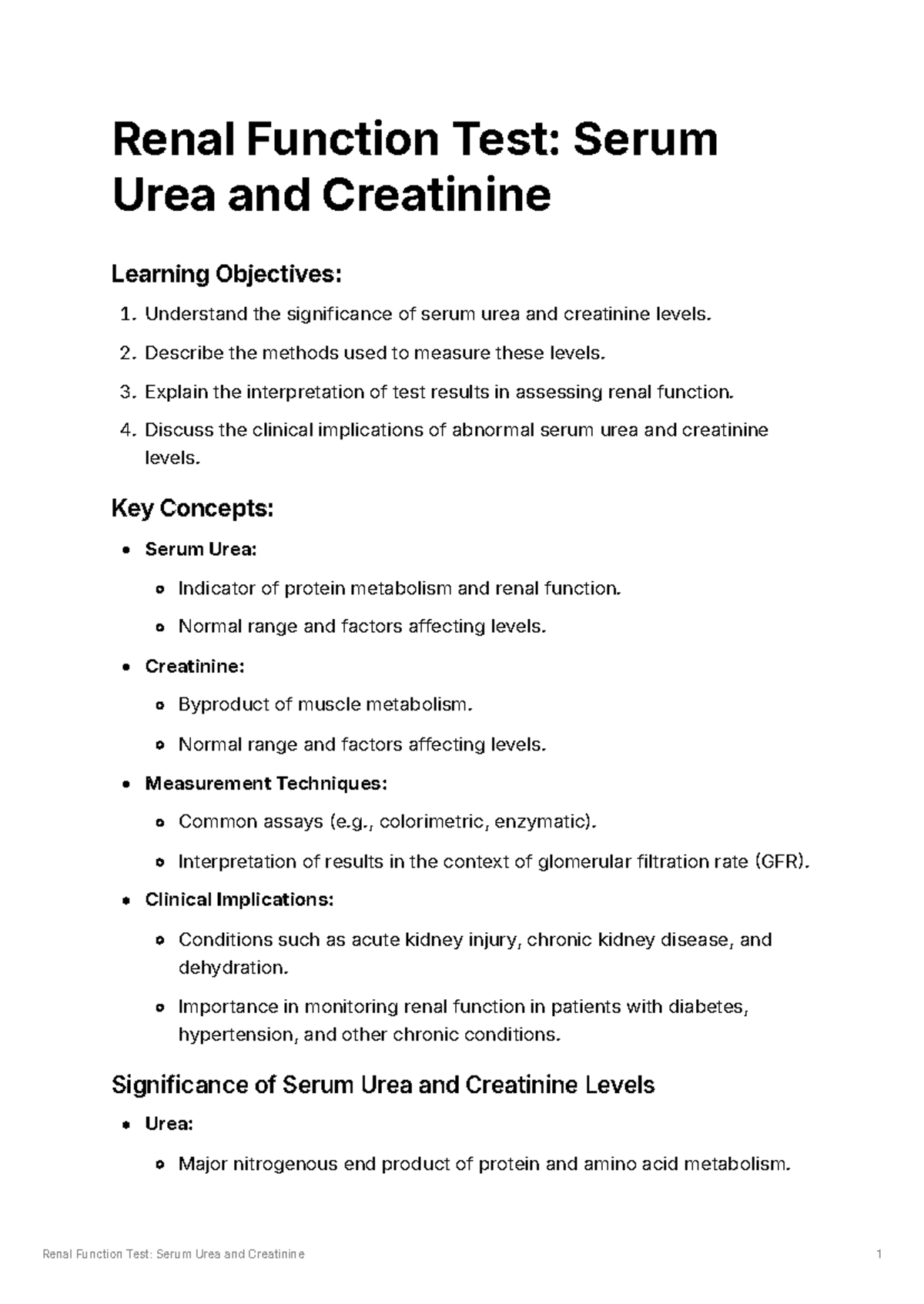 Renal Function Test - Serum Urea and Creatinine - Renal Function Test ...