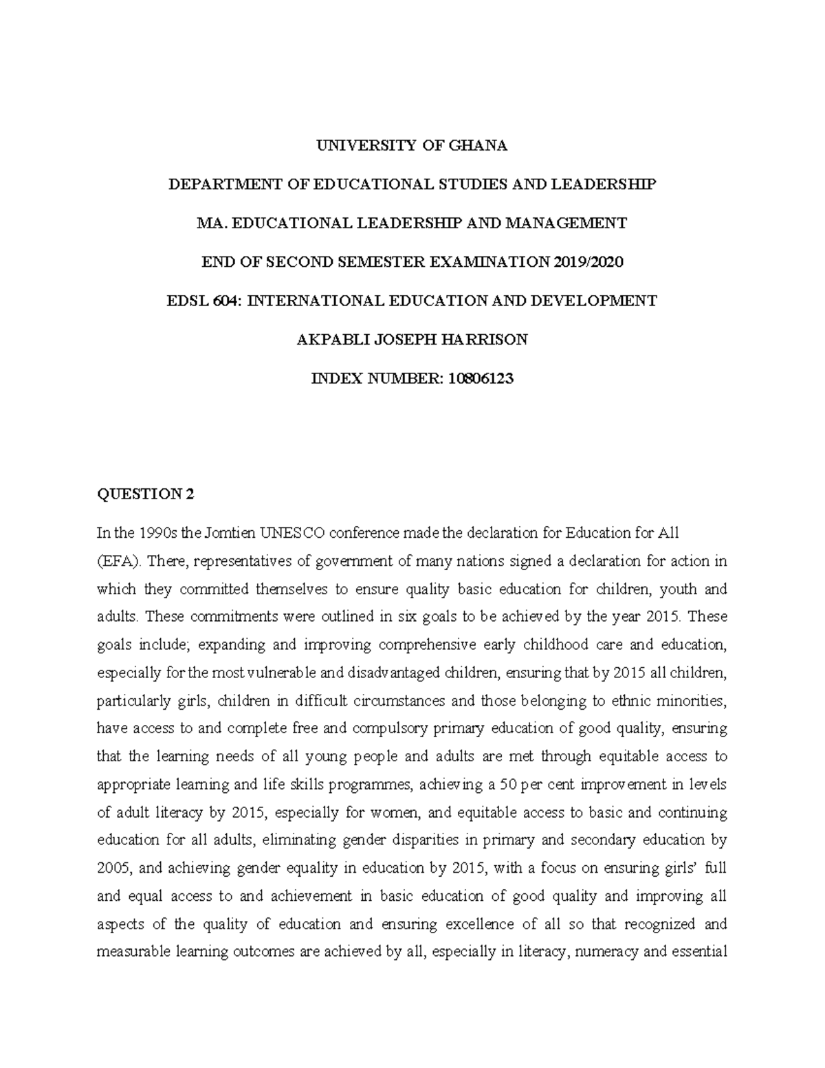 EDSL 604: Term Paper on International Education and Development - Studocu