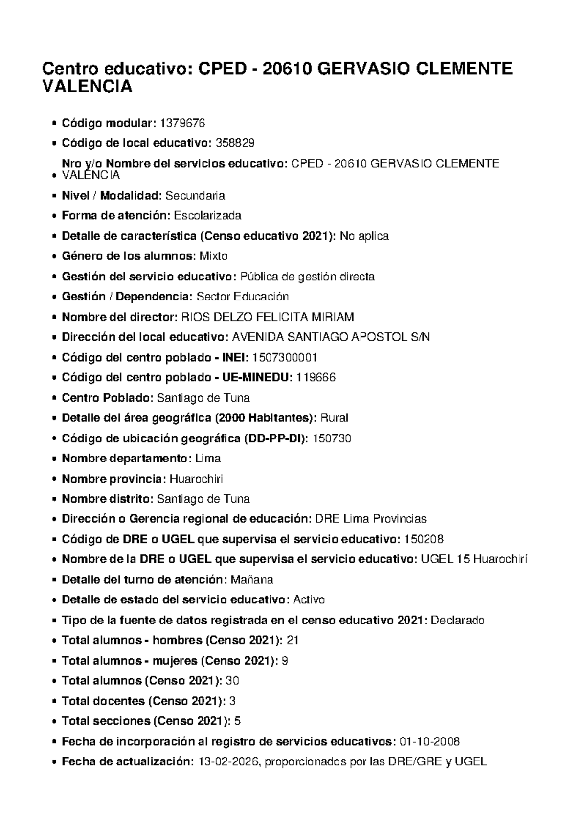 CPED 20610: Gervasio Clemente Valencia - Secundaria en Santiago de Tuna ...
